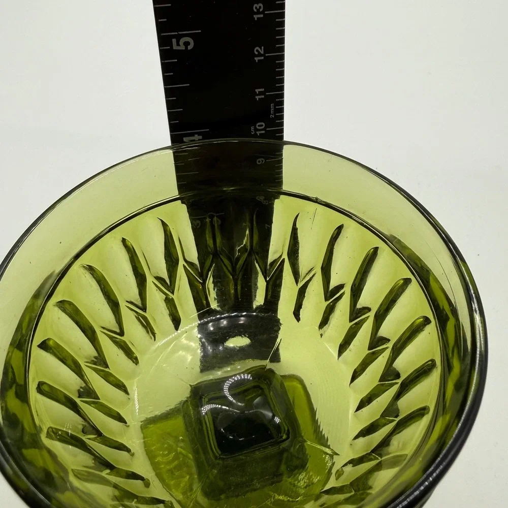 Vtg indiana Glass green Pedestal Compote Dish goblet MCM Retro mountvernon